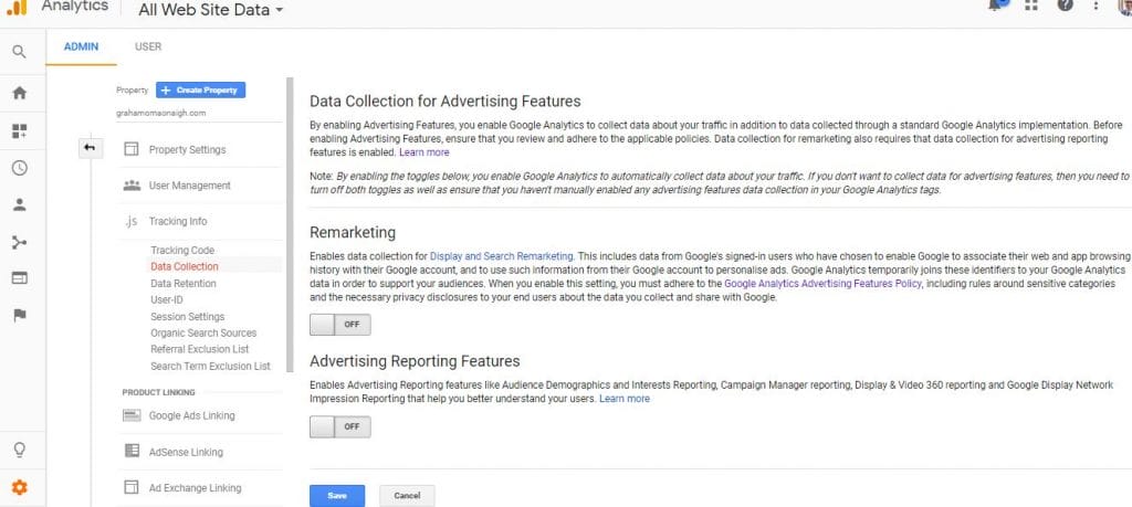 Google Analytics Adverising Tracking Setting